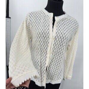 Vintage Gemini Collection Womens Cable Knit‎  Cardigan Sweater White L/M